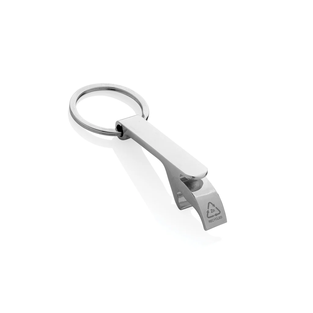 RCS flesopener sleutelhanger van gerecycleerde zinklegering zilver