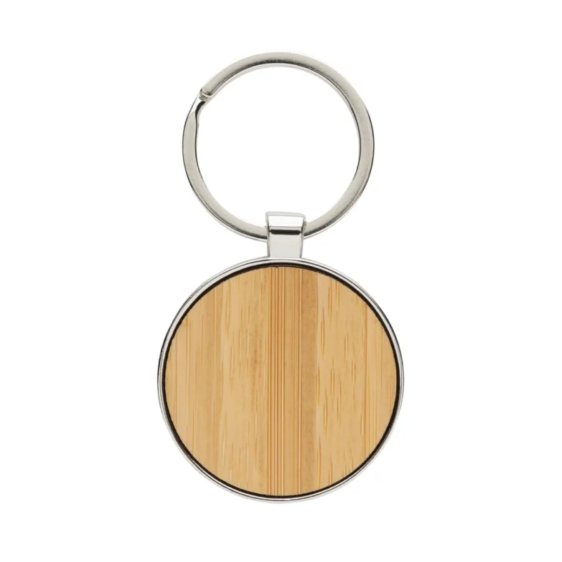 RCS sleutelhanger van gerecyclede zinc alloy met bamboe zilver, bruin
