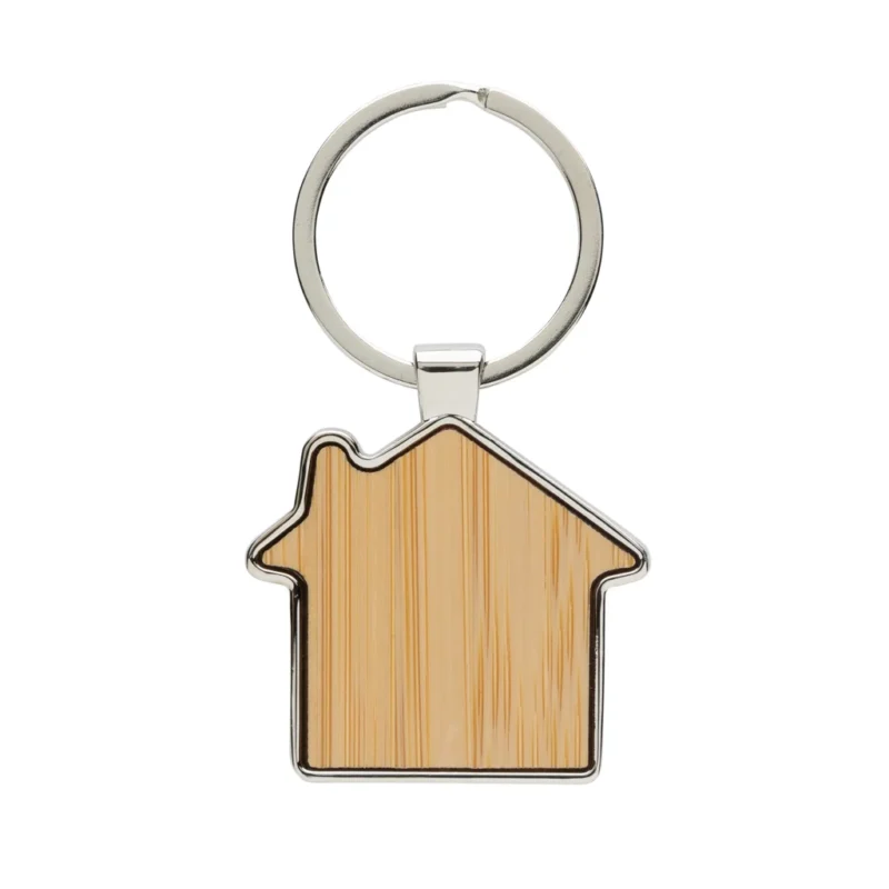 RCS huissleutelhanger van gerecycled zinc alloy met bamboe zilver, bruin