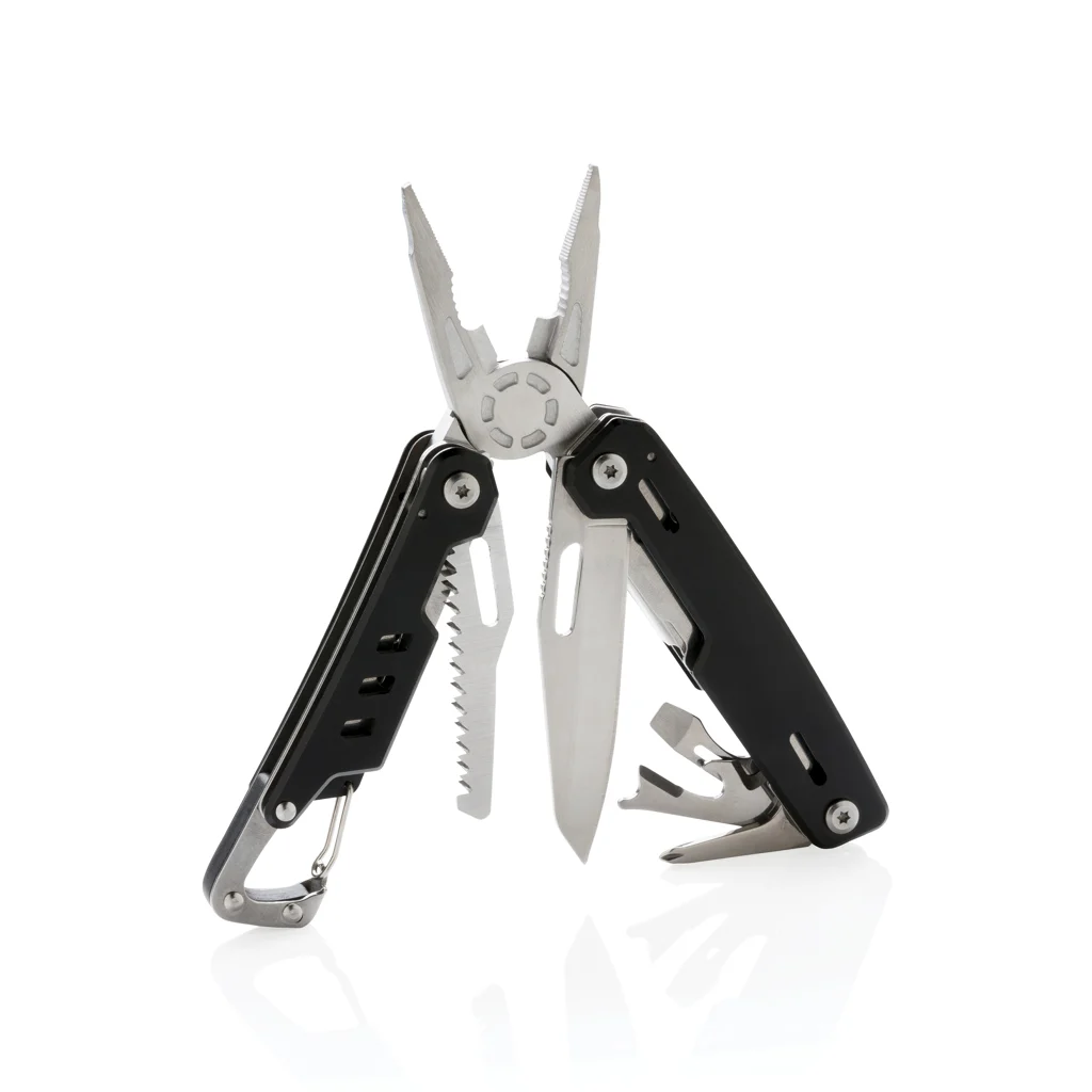 Solid multitool met karabijnhaak zwart