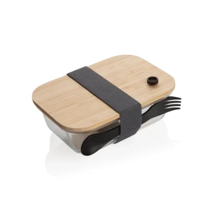 Glazen lunchbox met bamboe deksel transparant