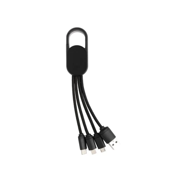 4-in-1 kabel met karabijnhaak zwart