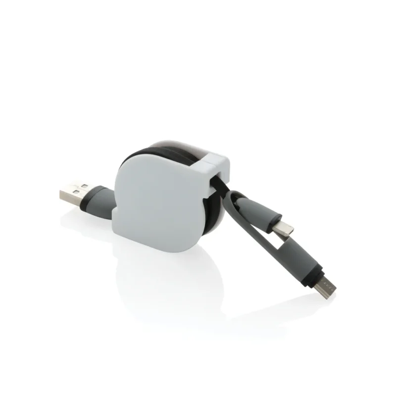 3-in-1 kabel met oprolmechanisme zwart