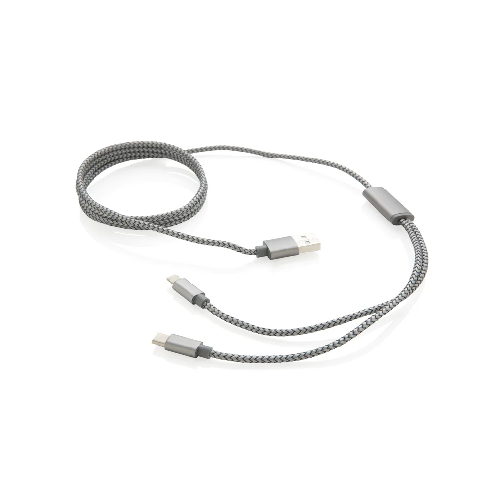 3-in-1 gevlochten nylon kabel grijs