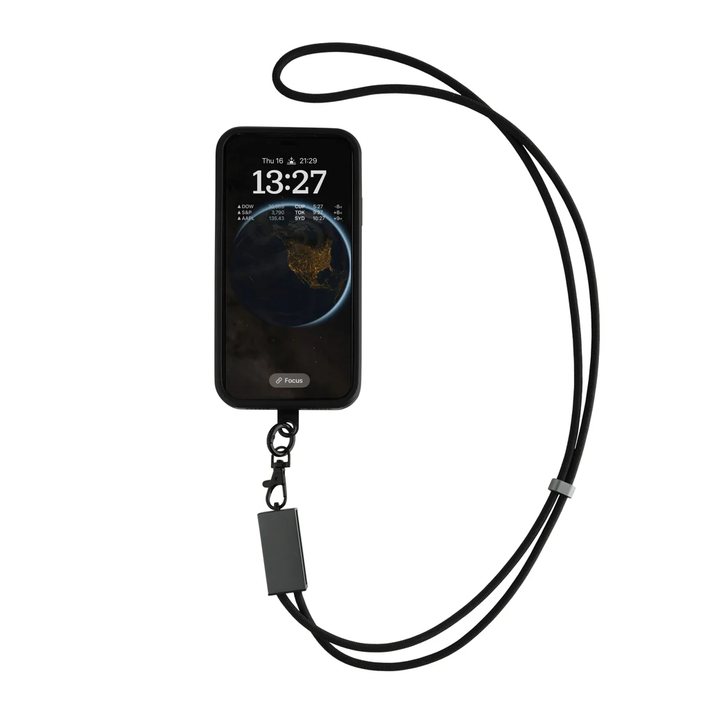 Terra RCS gerecycled PET telefoon lanyard 60W oplaadkabel