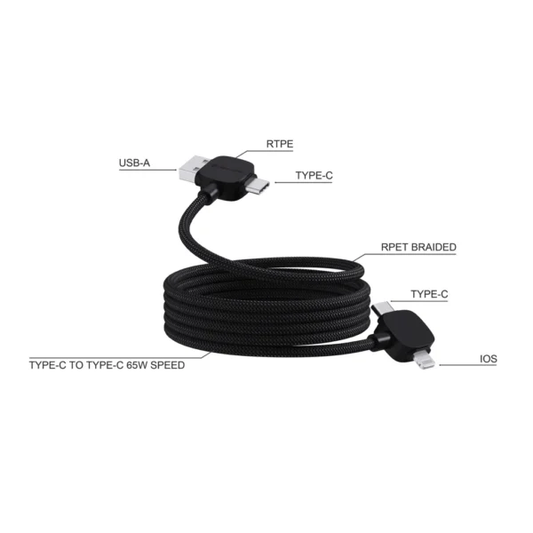 Urban Vitamin Stockton 65W gerecycled TPE/PET magn. kabel zwart