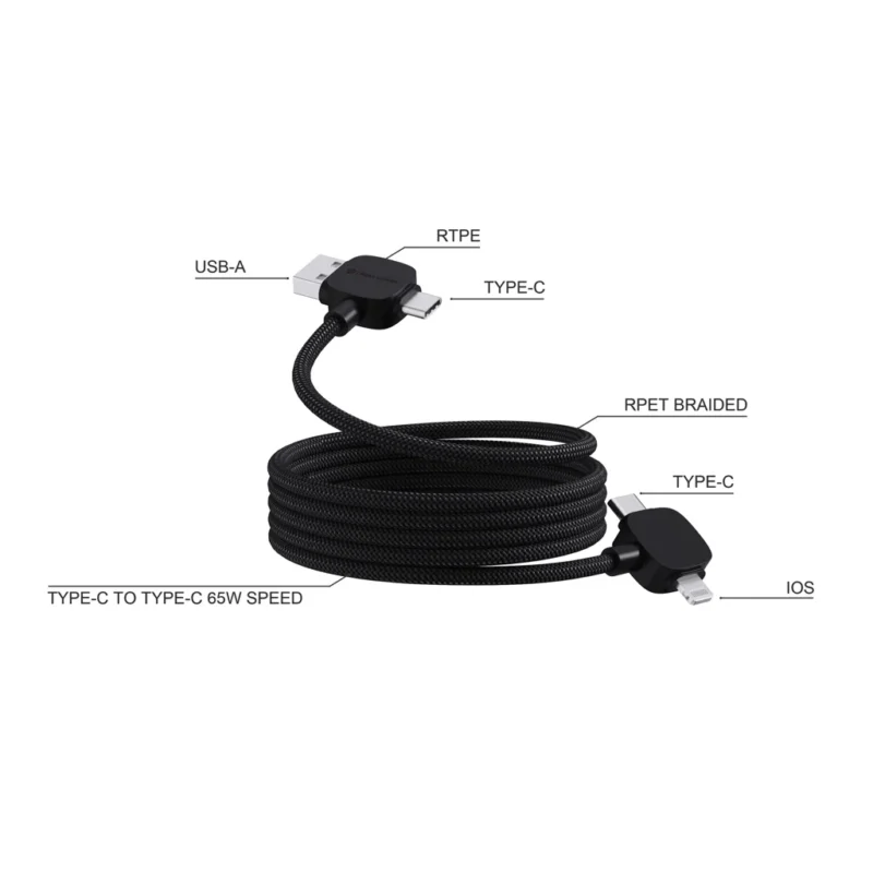 Urban Vitamin Stockton 65W gerecycled TPE/PET magn. kabel zwart
