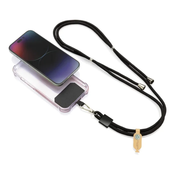 CarryLoop RCS rPET verstelbare lanyard met telefoonhouder zwart