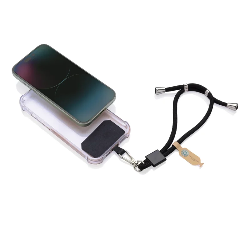 CarryLoop RCS rPET verstelbare telefoonhouder met polsband zwart