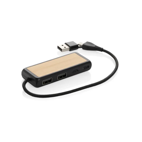 Link RCS gerecycled plastic en bamboe dubbeleUSB-hub zwart