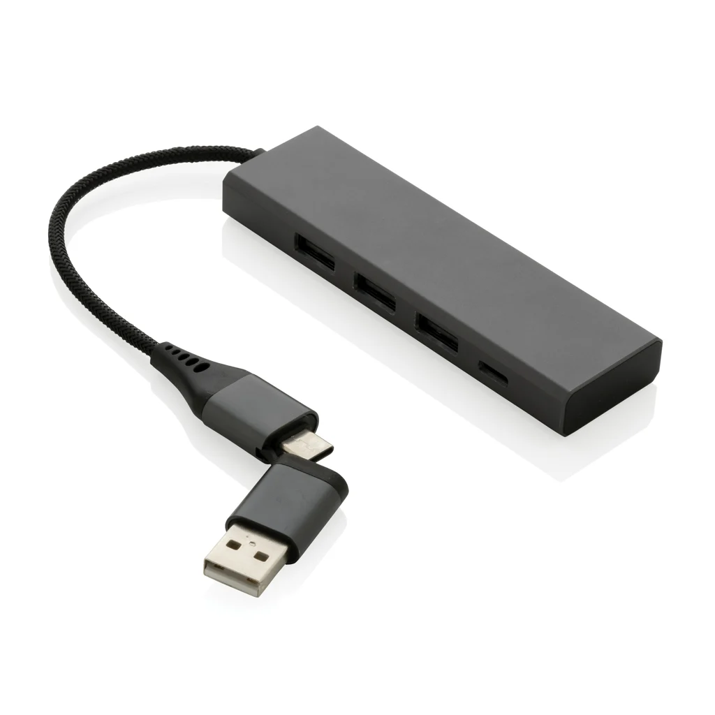 Terra RCS gerecycled aluminium hub met 3 USB-poorten grijs