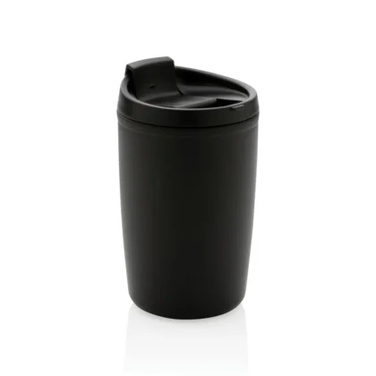GRS gerecycled PP beker met klapdeksel zwart