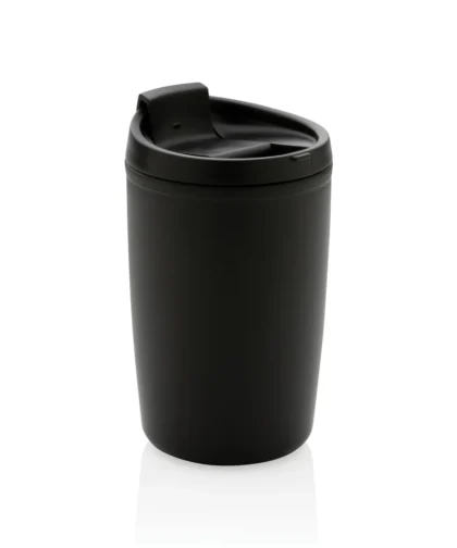 GRS gerecycled PP beker met klapdeksel zwart