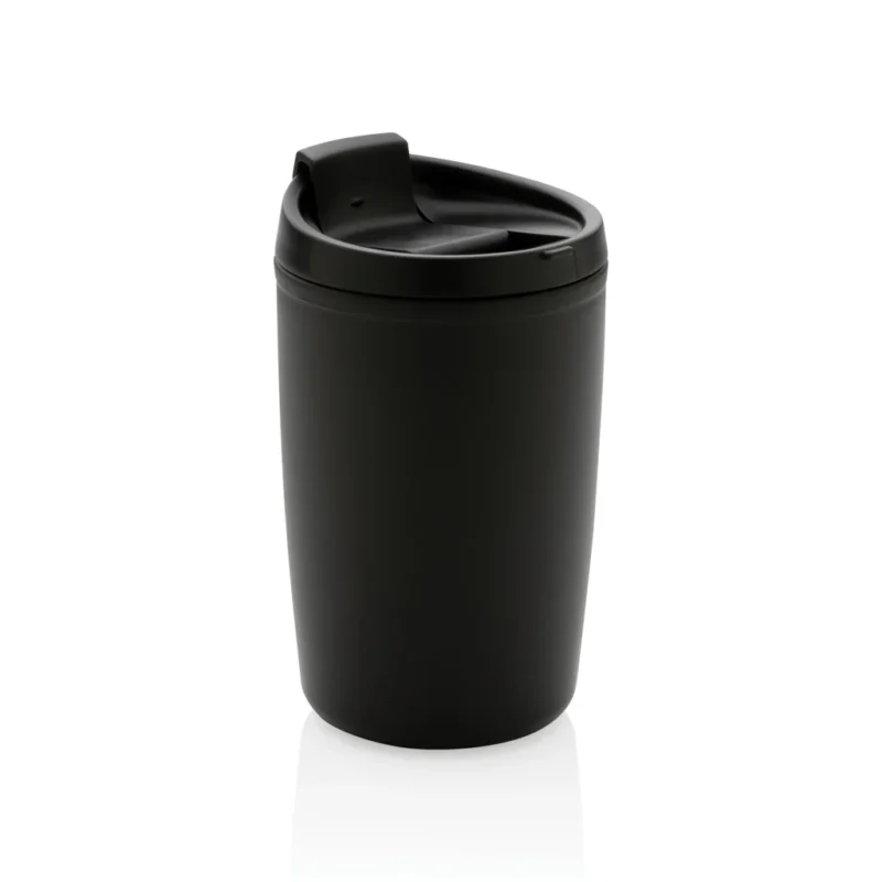 GRS gerecycled PP beker met klapdeksel zwart