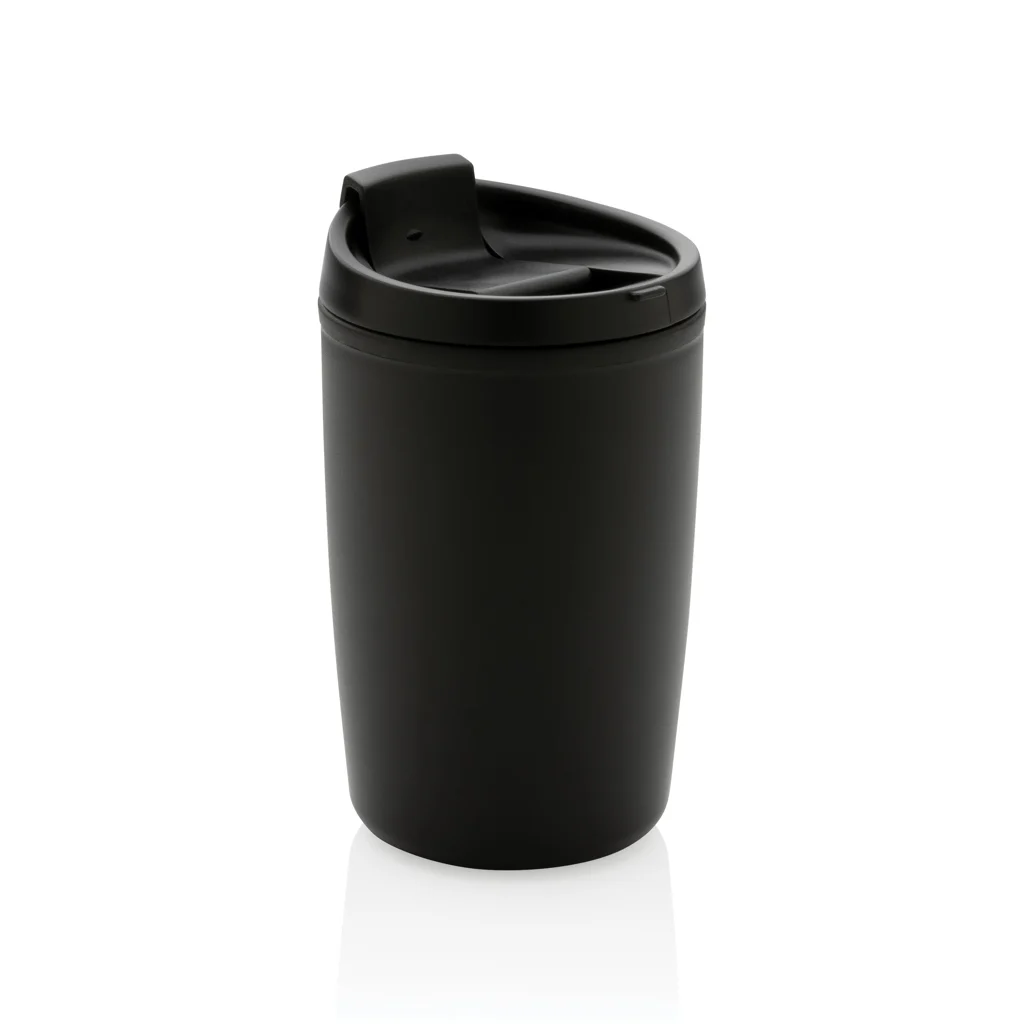 GRS gerecycled PP beker met klapdeksel zwart