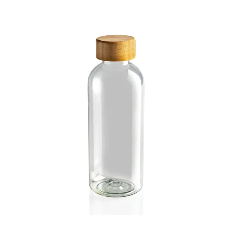 GRS recycled PET fles met bamboe dop transparant