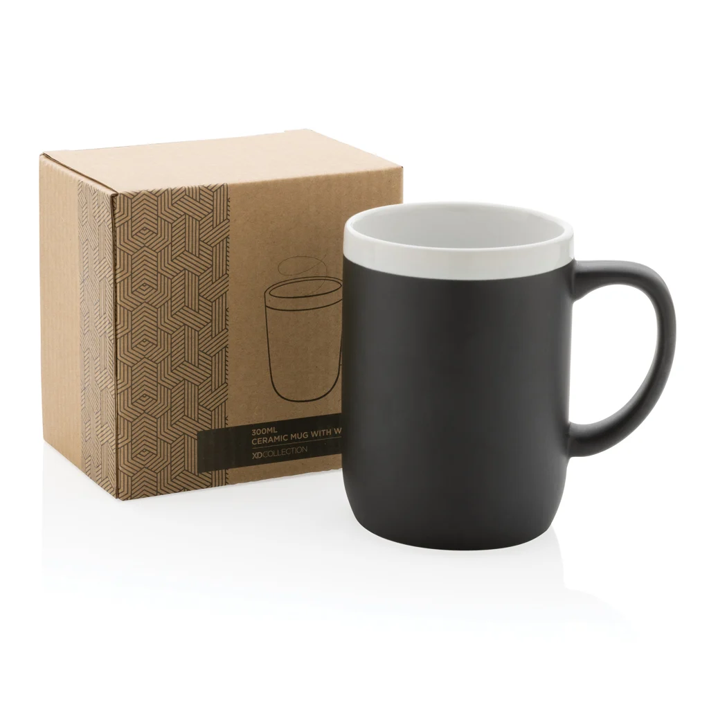 Keramische mok met witte rand 300 ml.