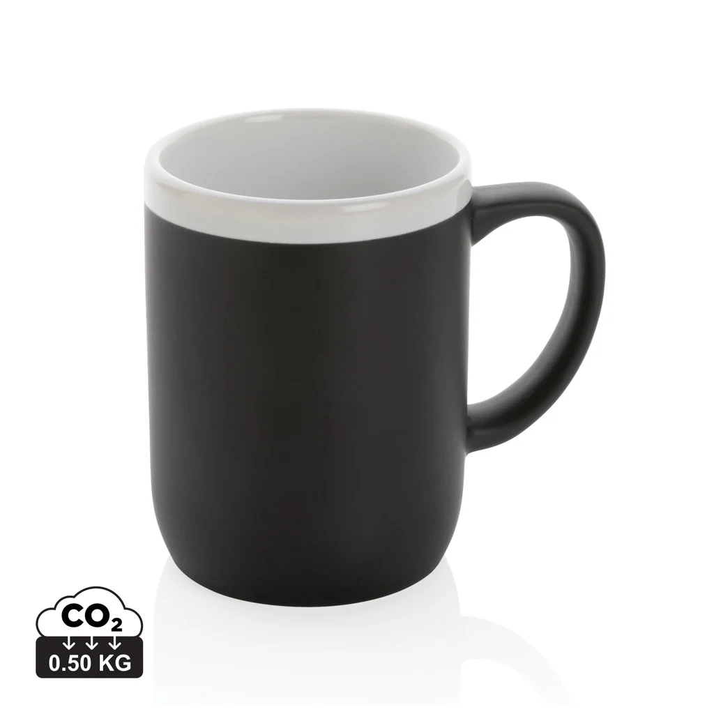 Keramische mok met witte rand 300 ml. zwart, wit