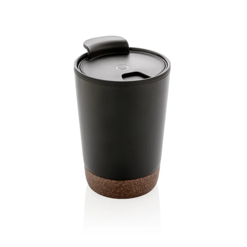 GRS gerecycled PP en roestvrijstalen kurk koffiebeker zwart