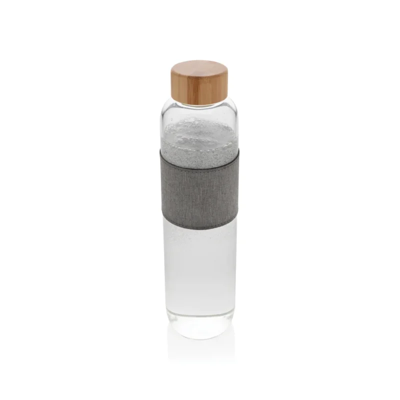 Impact borosilicaat glazen fles met bamboe deksel transparant, grijs