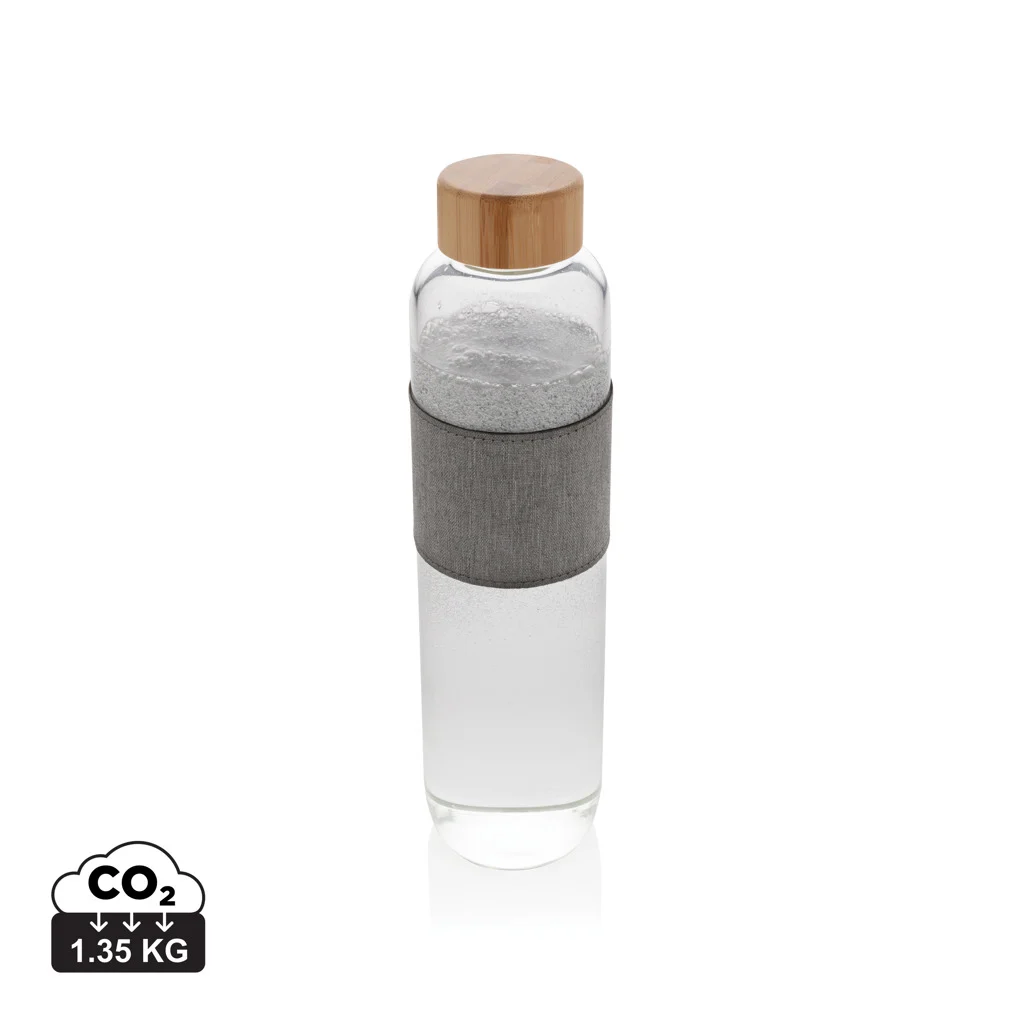 Impact borosilicaat glazen fles met bamboe deksel transparant, grijs