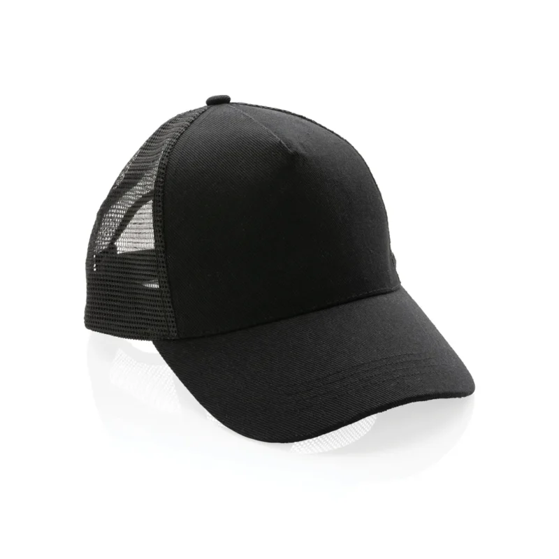 Impact AWARE™ 5 panel recycled katoenen truckercap zwart