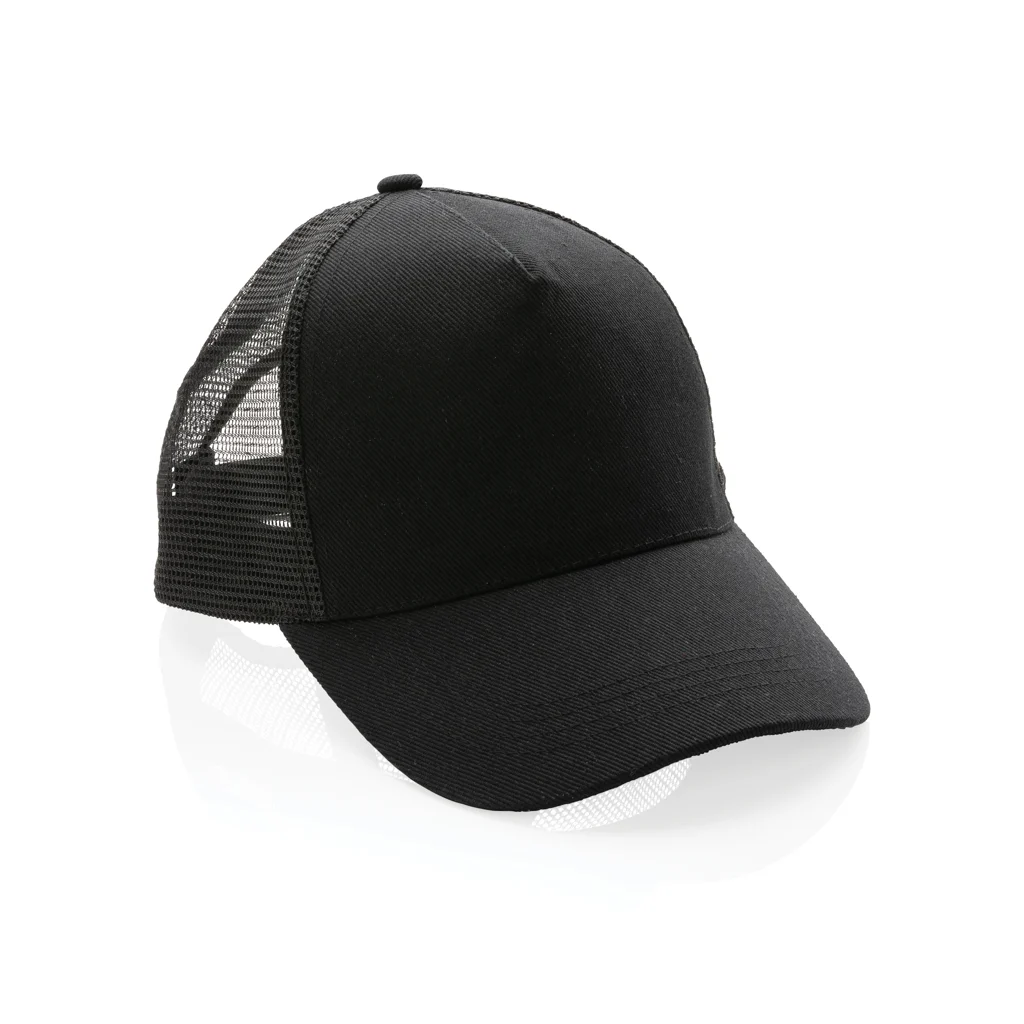 Impact AWARE™ 5 panel recycled katoenen truckercap zwart