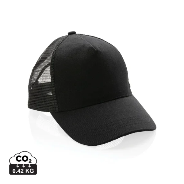 Impact AWARE™ 5 panel recycled katoenen truckercap zwart