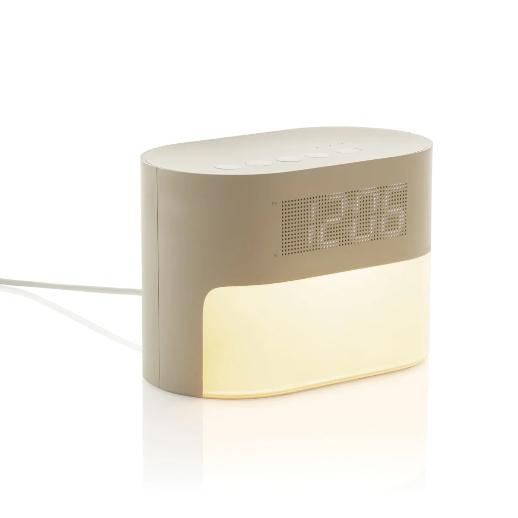 LumaRise RCS gerecycled plastic wekker met witte ruis beige