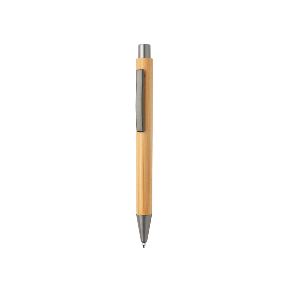Slim design bamboe pen bruin, zilver
