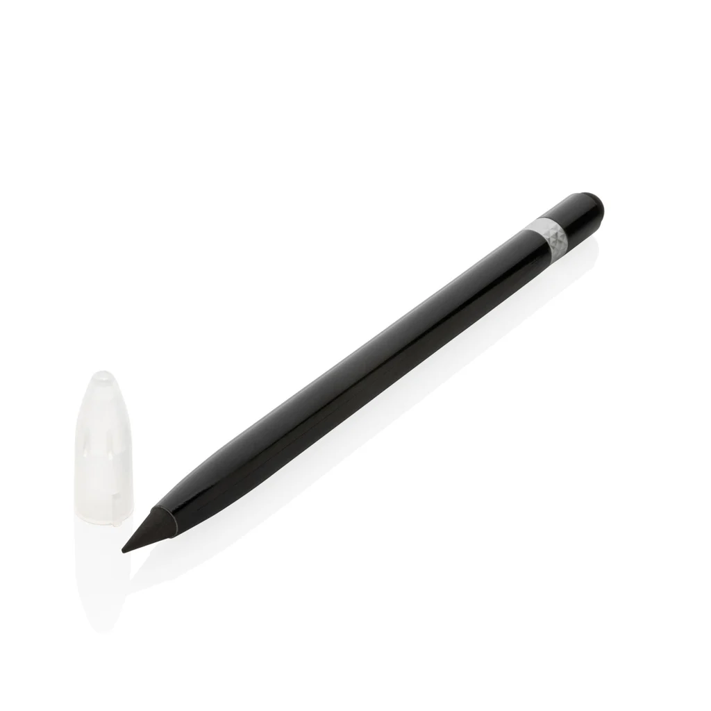 Aluminium inktloze pen met gum zwart