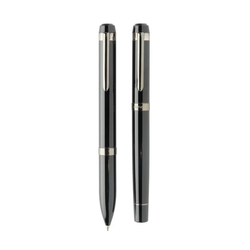 Swiss peak OSLO recycled stainless steel deluxe pen set zwart