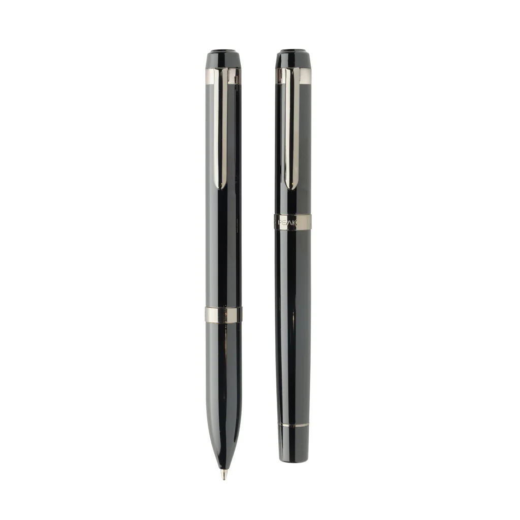 Swiss peak OSLO recycled stainless steel deluxe pen set zwart