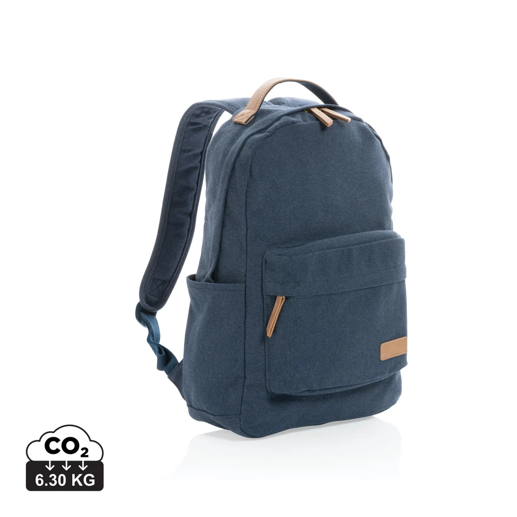 Impact AWARE™ 16 oz. recycled canvas laptop rugzak blauw