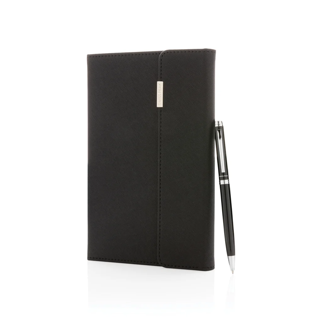 Swiss Peak deluxe A5 notitieboek en pen set zwart