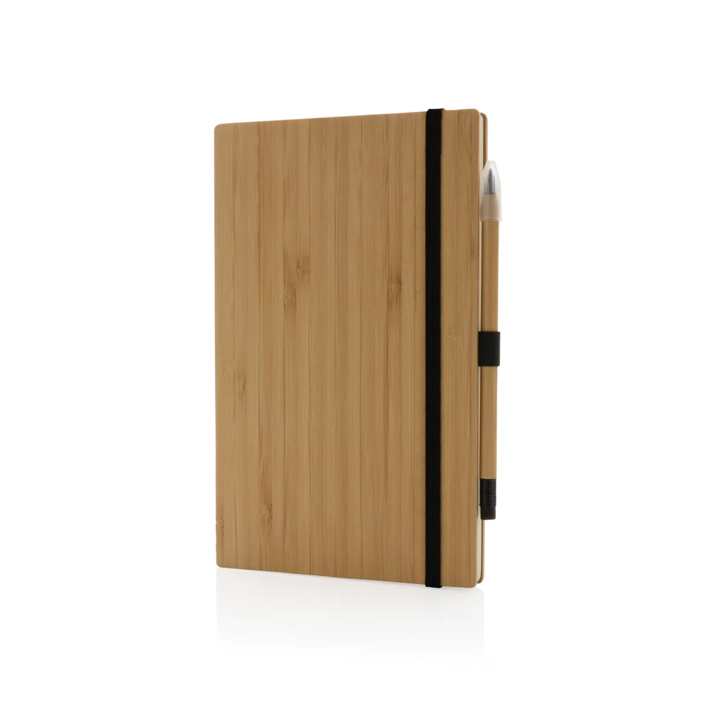 Bamboe notitieboek en infinity potlood set bruin