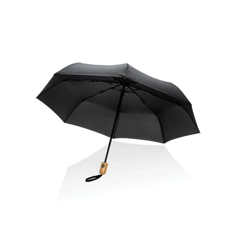 21" Impact AWARE™ RPET 190T bamboe auto open/dicht paraplu zwart
