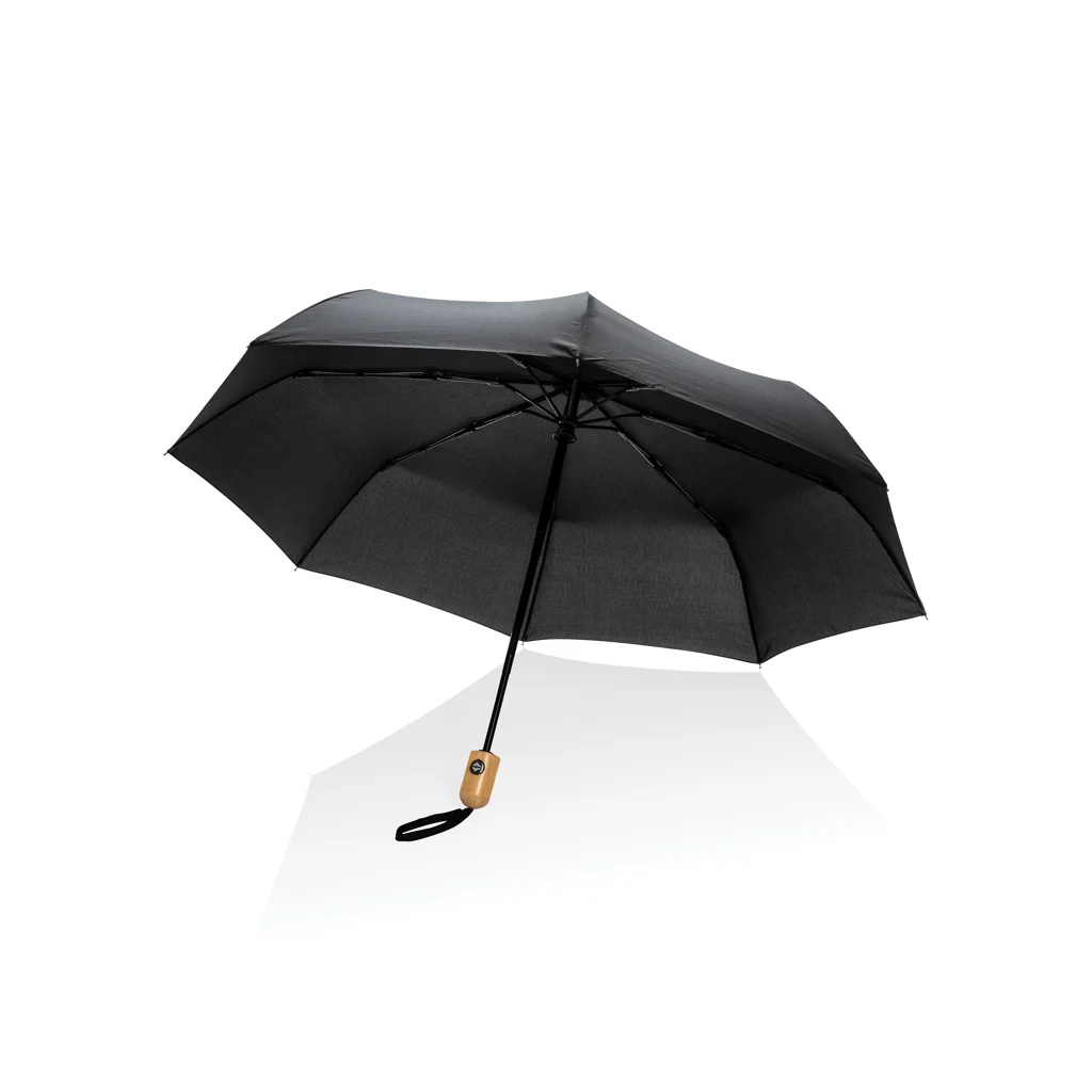 21" Impact AWARE™ RPET 190T bamboe auto open/dicht paraplu zwart