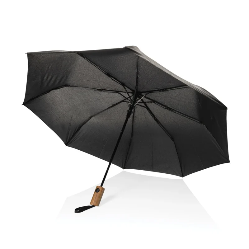 Kaycey 21" AWARE™ RPET Acaciahouten mini auto open paraplu zwart