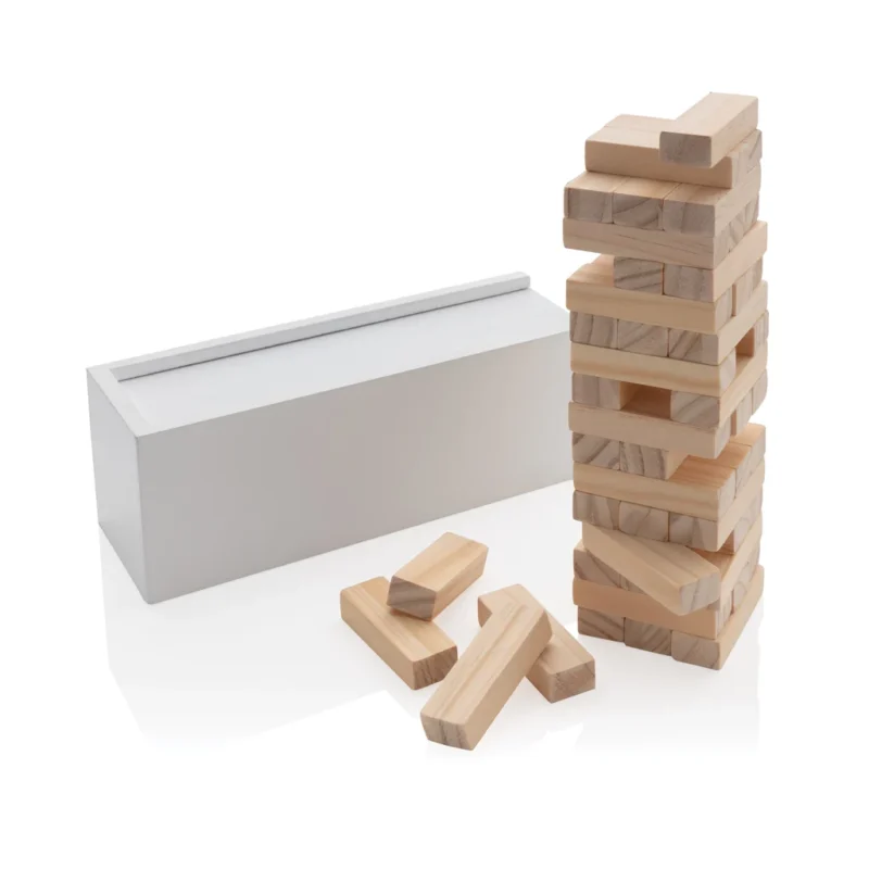 Deluxe houten tuimeltoren stapelspel wit
