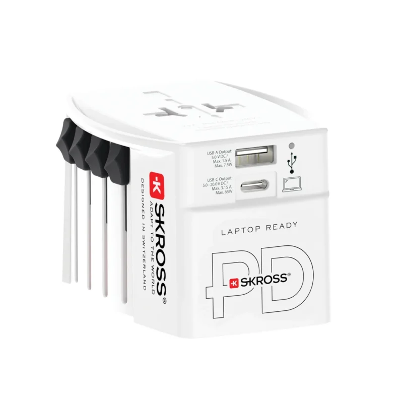 SKROSS MUV Wereldreisadapter 65W PD met USB C-kabel wit