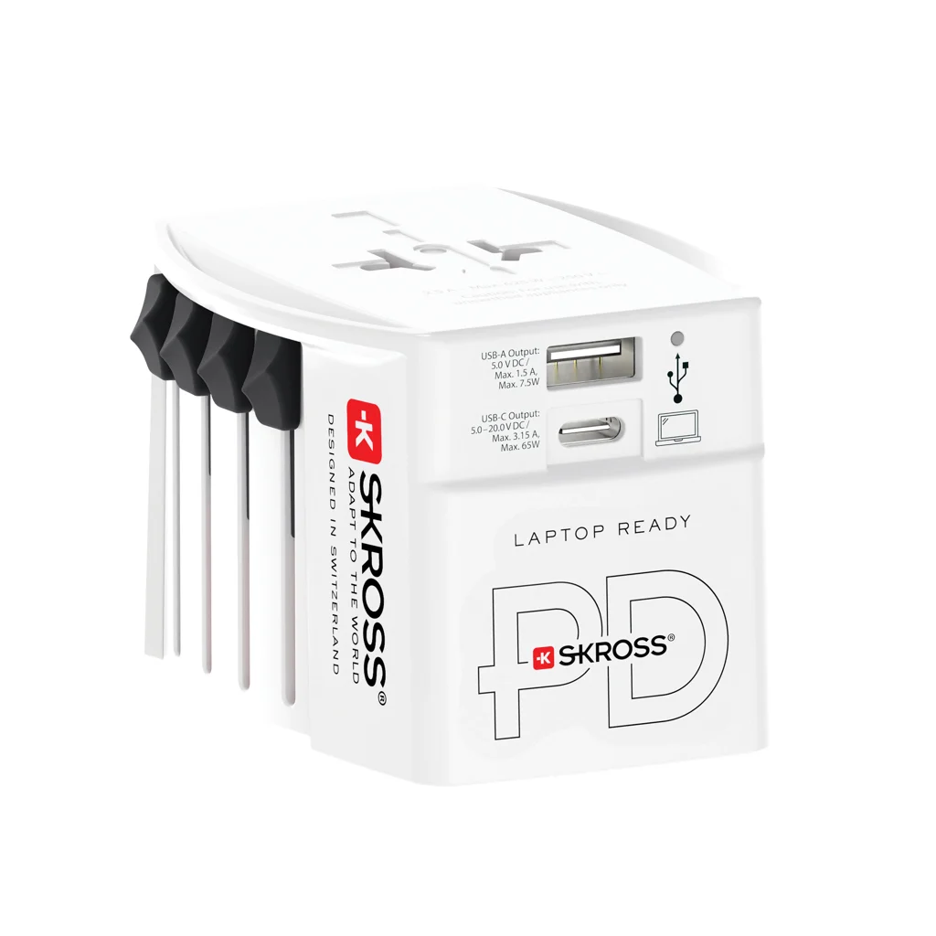 SKROSS MUV Wereldreisadapter 65W PD met USB C-kabel wit