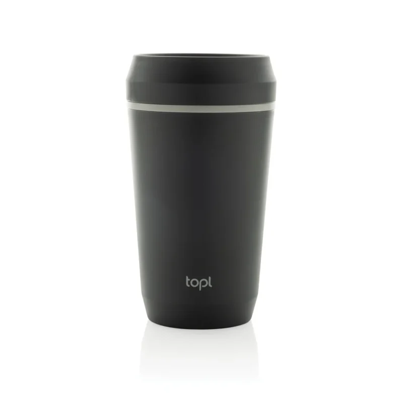 Topl Recycled Plastic To Go beker gepatenteerd 360 Lid 354ml grijs