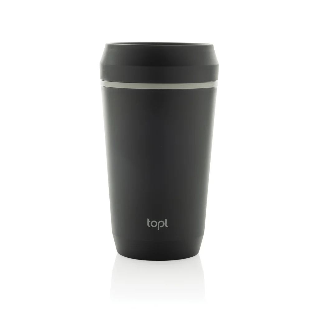 Topl Recycled Plastic To Go beker gepatenteerd 360 Lid 354ml grijs