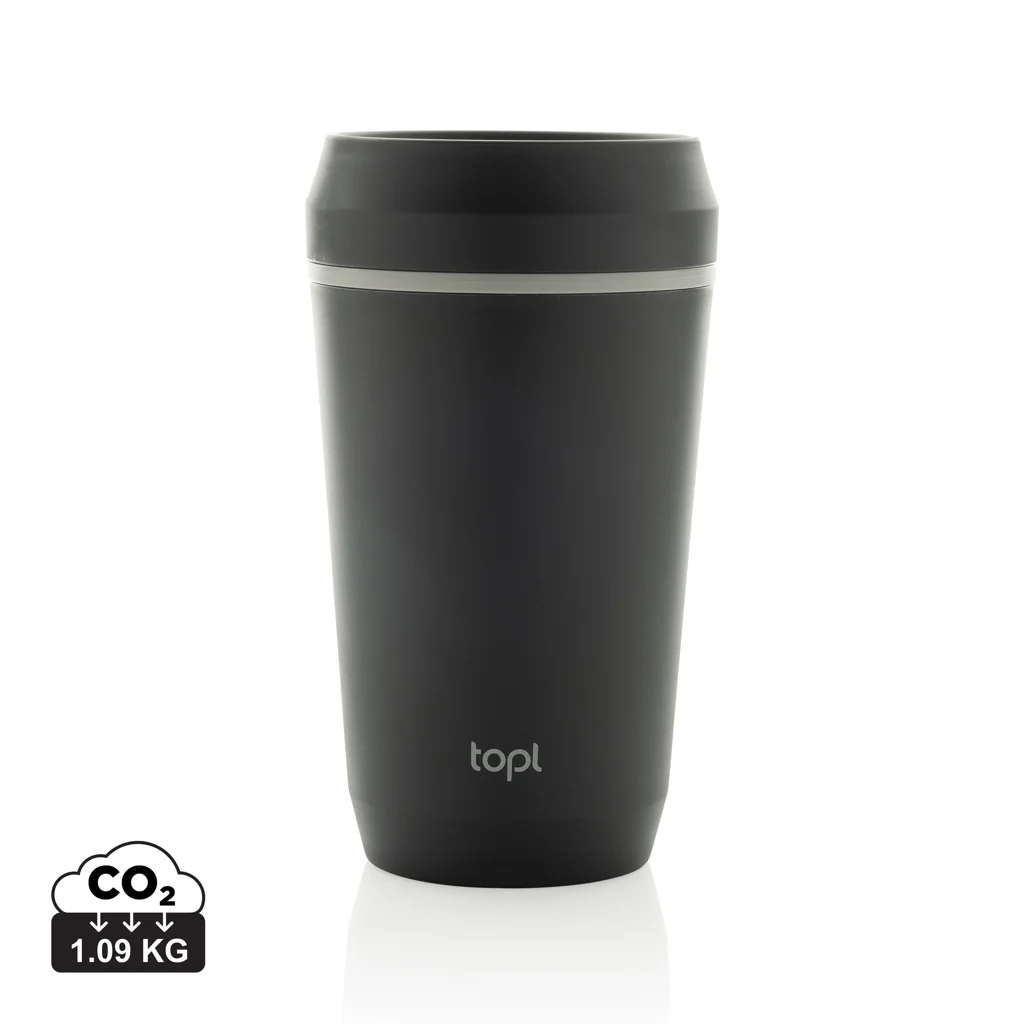 Topl Recycled Plastic To Go beker gepatenteerd 360 Lid 354ml grijs