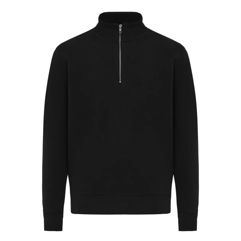 IQONIQ Elgon gerecycled katoen sweater met kwartritssluiting zwart
