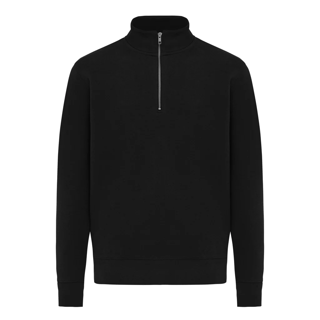 IQONIQ Elgon gerecycled katoen sweater met kwartritssluiting zwart