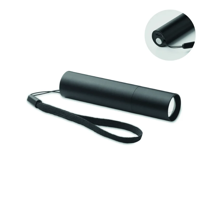 Oplaadbare aluminium zaklamp ALUMINATE Zwart