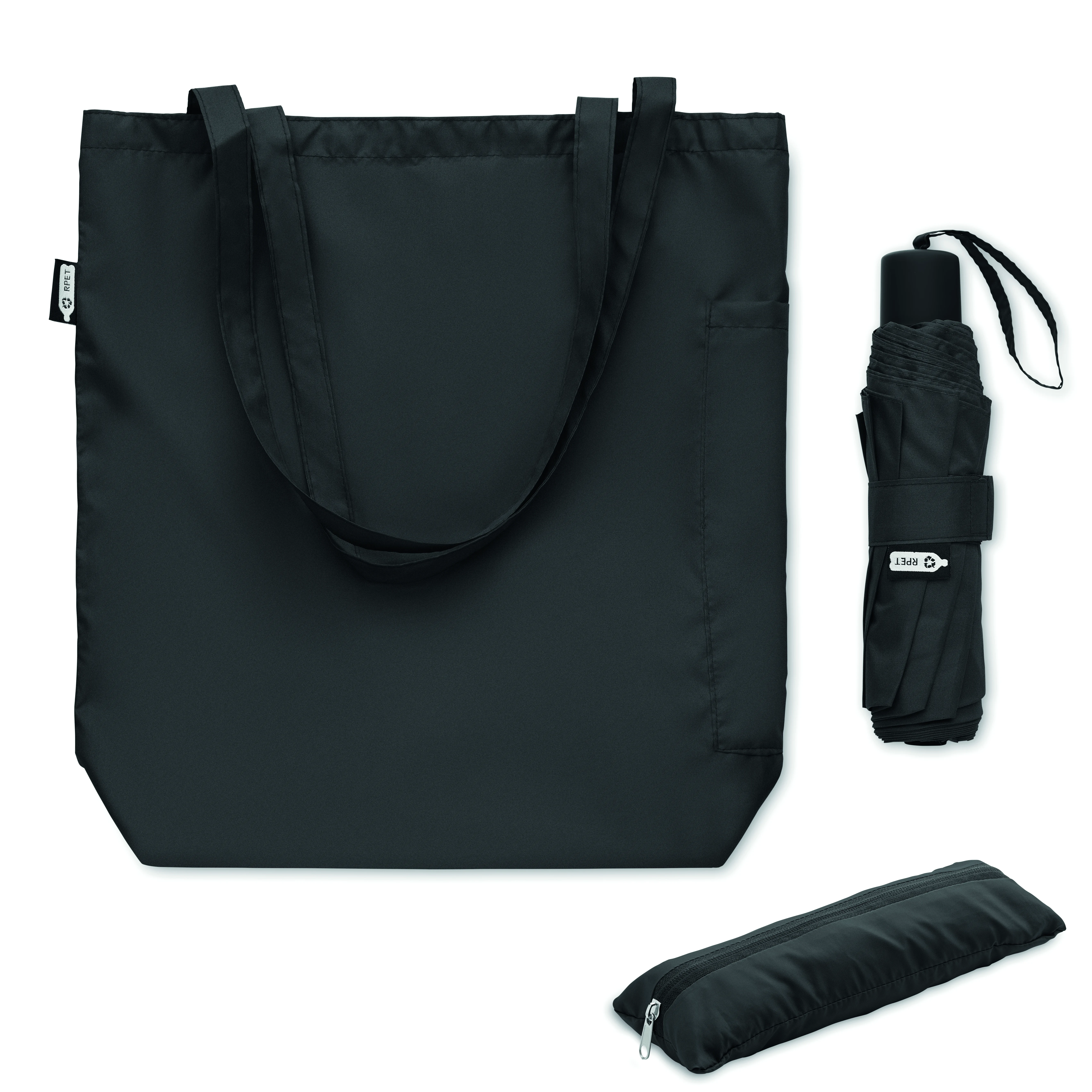 21 inch RPET paraplu set SEATTLE Zwart
