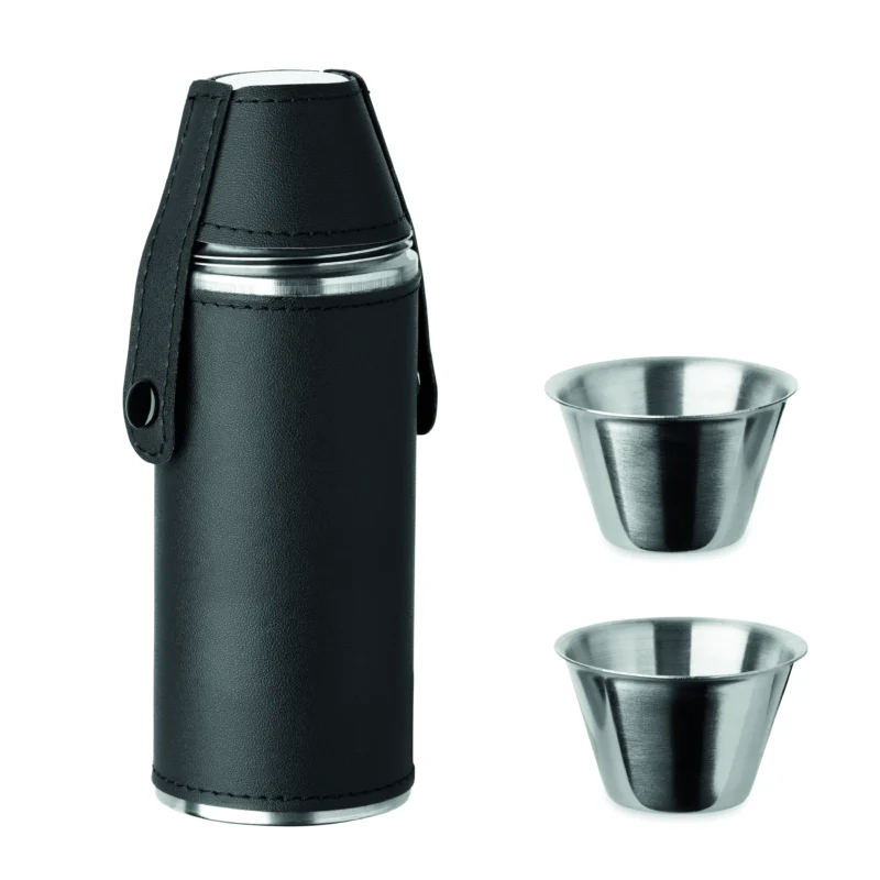 Heupfles met shot cups COCOON Zwart